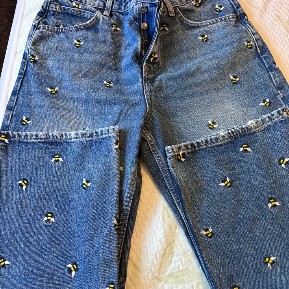 We The Free (Free People)Blue Denim Jeans with embroidered Bees